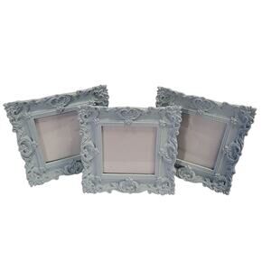 Laura Ashley Blue Ornate Picture Frame Set 4x4 Rocco Style Resin Baby Wedding